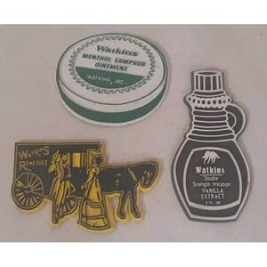 Vtg Watkins Fridge Magnets Lot Of 3 Vanilla‎ Extract Menthol Ointment Remedies